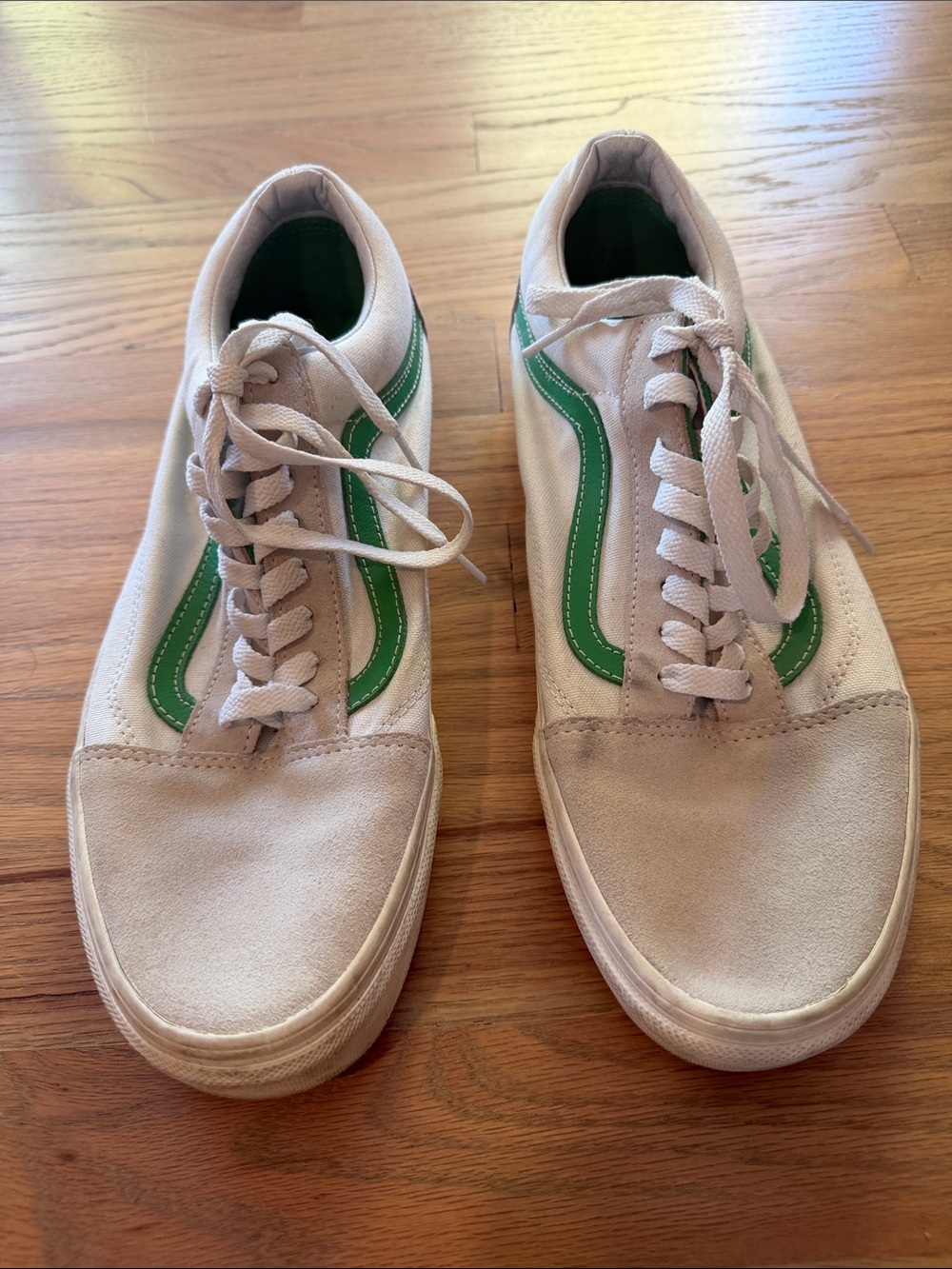 Vans Old Skool Cream Beige Green Suede Canvas Sneakers Men’s 10
